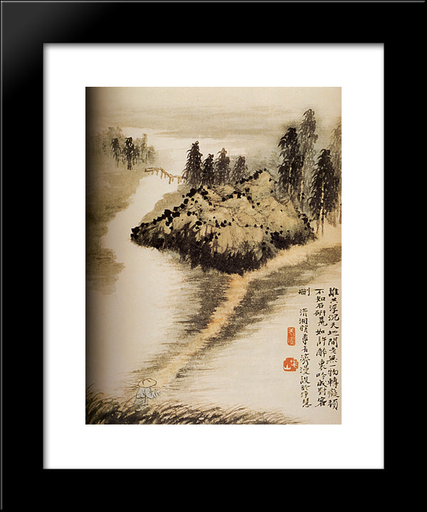 On The Other Side Of The Water 20x24 Black Modern Wood Framed Art Print Poster by Shitao