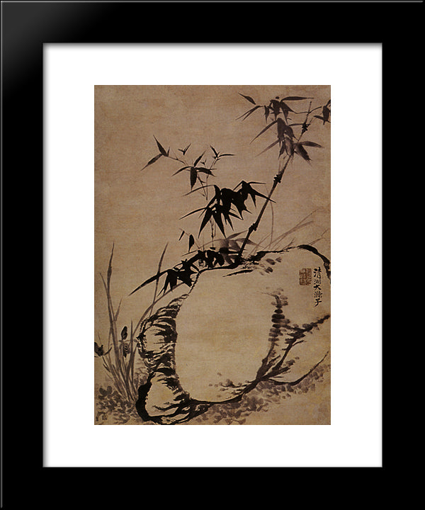 Orchids, Bamboo, Rock 20x24 Black Modern Wood Framed Art Print Poster by Shitao