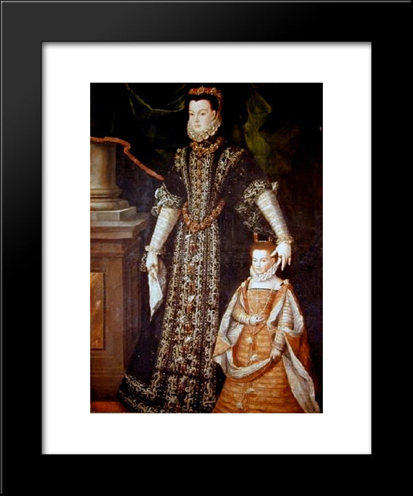 Portrait Of Diane D'Andouins And Her Daughter 20x24 Black Modern Wood Framed Art Print Poster by Anguissola, Sofonisba