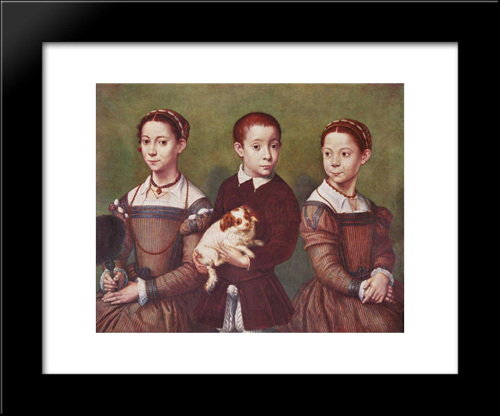 Three Children With Dog 20x24 Black Modern Wood Framed Art Print Poster by Anguissola, Sofonisba