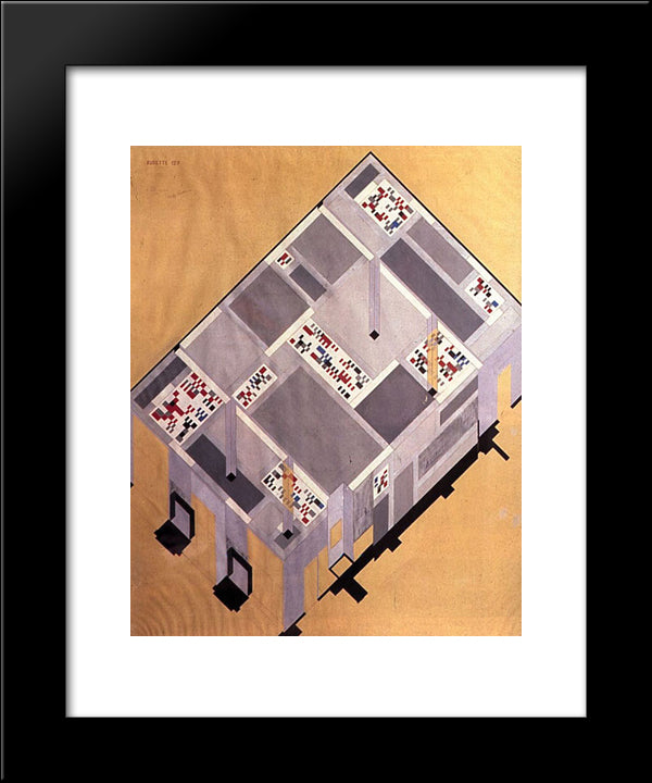 Draft For The Tearoom On The Ground Floor Of The Cafe Aubette 20x24 Black Modern Wood Framed Art Print Poster by Taeuber Arp, Sophie
