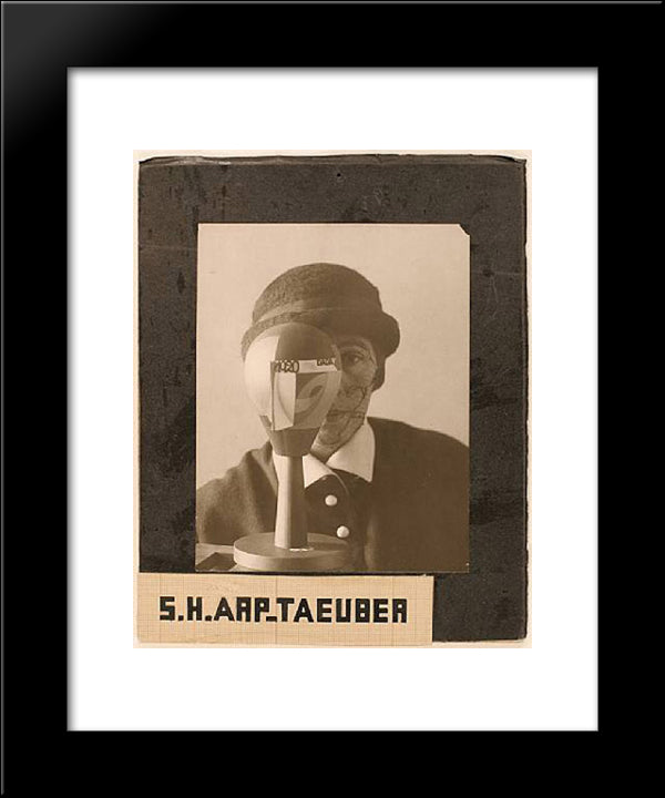 Self-Portrait With Dada-Kopf (Dada Head) 1926 20x24 Black Modern Wood Framed Art Print Poster by Taeuber Arp, Sophie