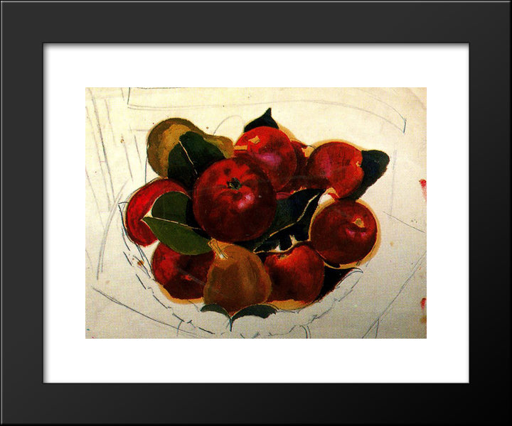 Apples And Pears On A Chair 20x24 Black Modern Wood Framed Art Print Poster by Spencer, Stanley