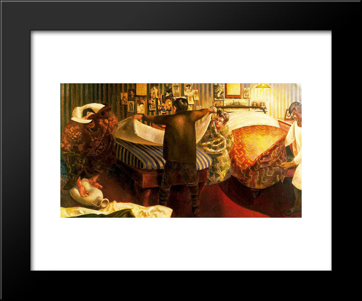 Bed Making 20x24 Black Modern Wood Framed Art Print Poster by Spencer, Stanley