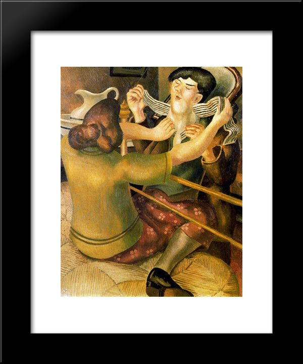 Buttoning The Collar 20x24 Black Modern Wood Framed Art Print Poster by Spencer, Stanley