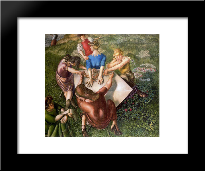 Christ Preaching At Cookham Regatta Girls Listening 20x24 Black Modern Wood Framed Art Print Poster by Spencer, Stanley