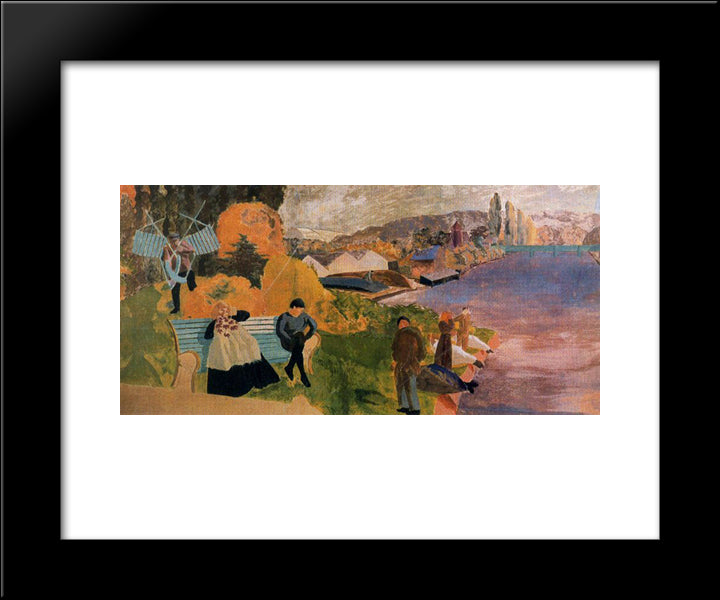 People By The River 20x24 Black Modern Wood Framed Art Print Poster by Spencer, Stanley