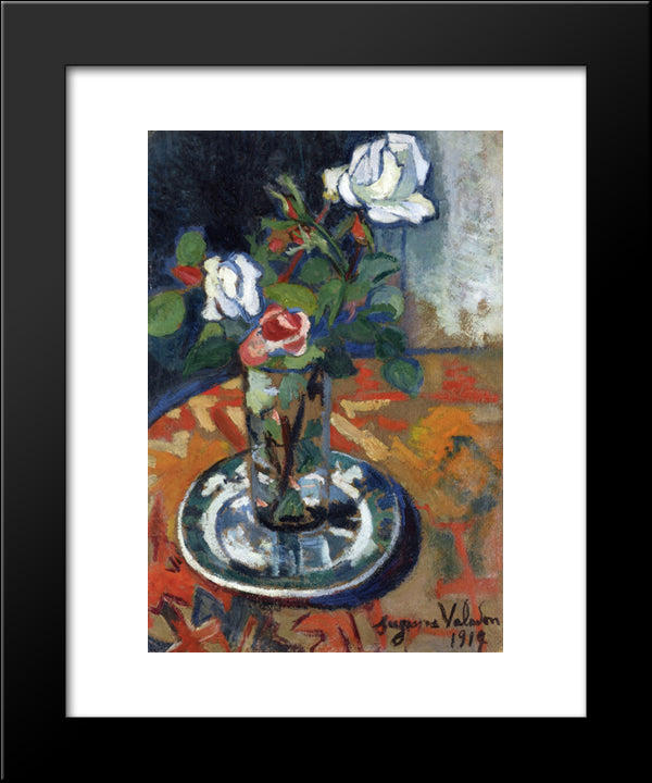 Roses In A Vase 20x24 Black Modern Wood Framed Art Print Poster by Valadon, Suzanne