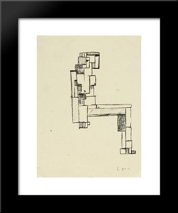 Female Nude With Hand On Her Head 20x24 Black Modern Wood Framed Art Print Poster by Doesburg, Theo van