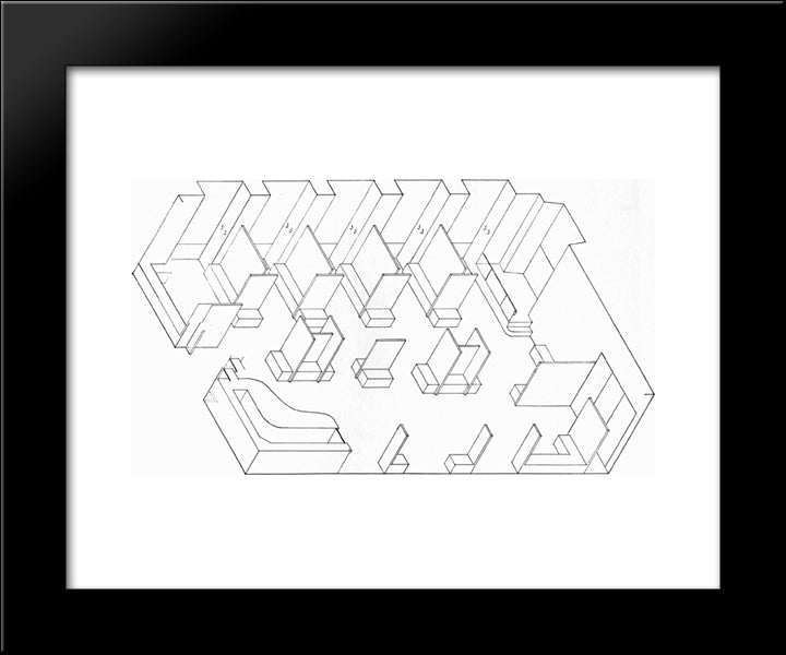 Interior Of The Cafe Brasserie Of The Aubette, Strasbourg, Axonometry 20x24 Black Modern Wood Framed Art Print Poster by Doesburg, Theo van