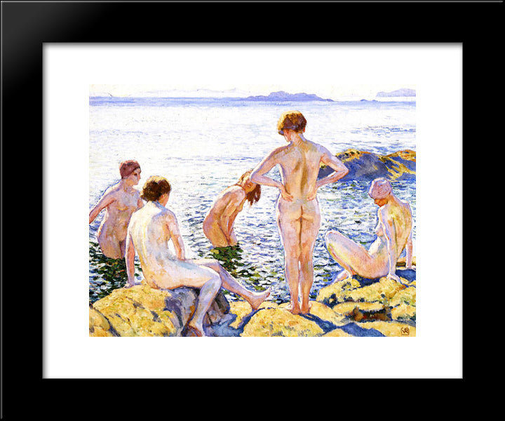 Bathers 20x24 Black Modern Wood Framed Art Print Poster by Rysselberghe, Theo van