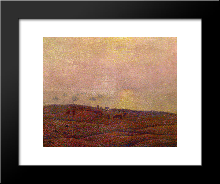 Cows In A Landscape 20x24 Black Modern Wood Framed Art Print Poster by Rysselberghe, Theo van