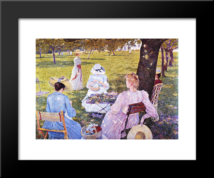 Family In The Orchard 20x24 Black Modern Wood Framed Art Print Poster by Rysselberghe, Theo van