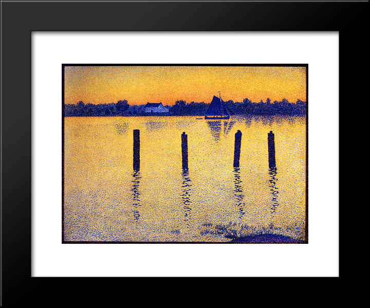 Sailboats On The River Scheldt 20x24 Black Modern Wood Framed Art Print Poster by Rysselberghe, Theo van