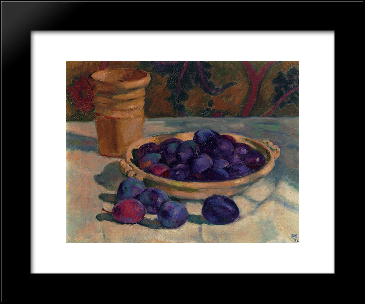 Still Life With Plums 20x24 Black Modern Wood Framed Art Print Poster by Rysselberghe, Theo van