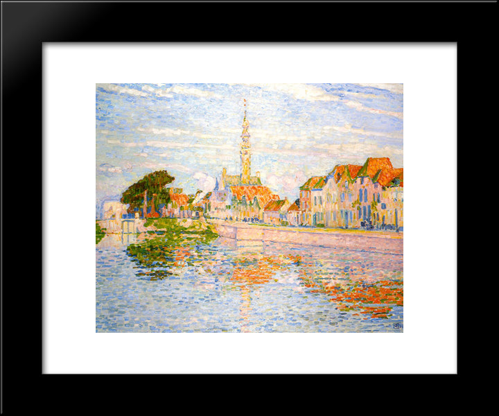 The Quay At Verre, Zeeland 20x24 Black Modern Wood Framed Art Print Poster by Rysselberghe, Theo van