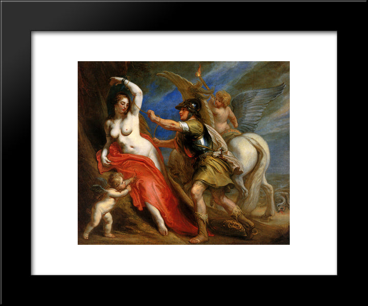 Perseus Frees Andromeda 20x24 Black Modern Wood Framed Art Print Poster by Thulden, Theodoor van