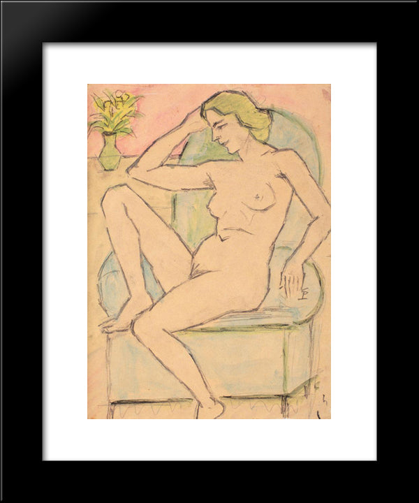 Nude In Green Chair 20x24 Black Modern Wood Framed Art Print Poster by Pallady, Theodor