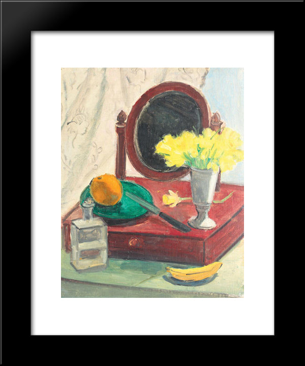 Still Life With Narcissus And Mirror 20x24 Black Modern Wood Framed Art Print Poster by Pallady, Theodor