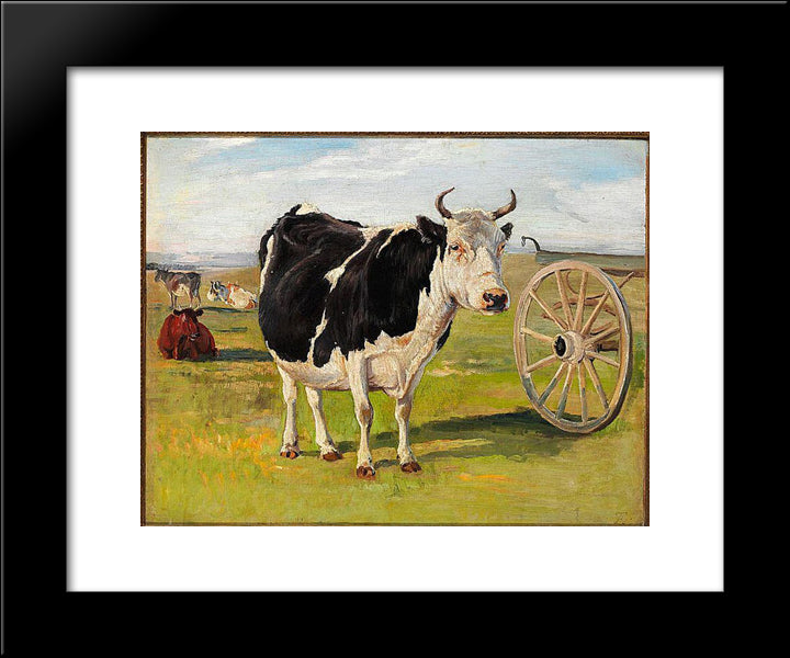 A Black-And-White Cow 20x24 Black Modern Wood Framed Art Print Poster by Philipsen, Theodor