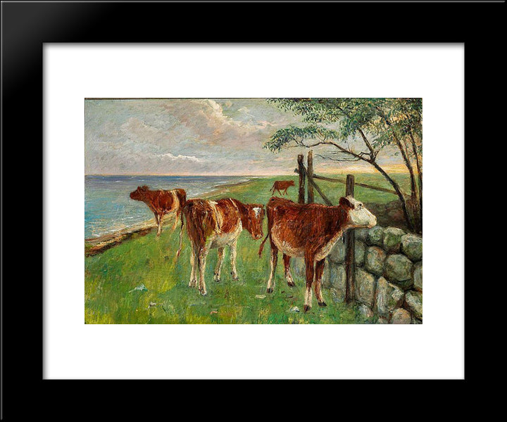 Cattle Near A Gate, Saltholm 20x24 Black Modern Wood Framed Art Print Poster by Philipsen, Theodor