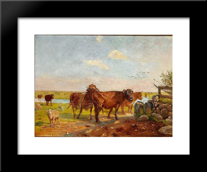 Cattle On Saltholm 20x24 Black Modern Wood Framed Art Print Poster by Philipsen, Theodor