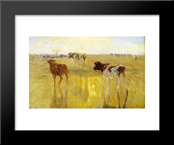 Cattle Seen Against The Sun On The Island Of Saltholm. A Color Study 20x24 Black Modern Wood Framed Art Print Poster by Philipsen, Theodor