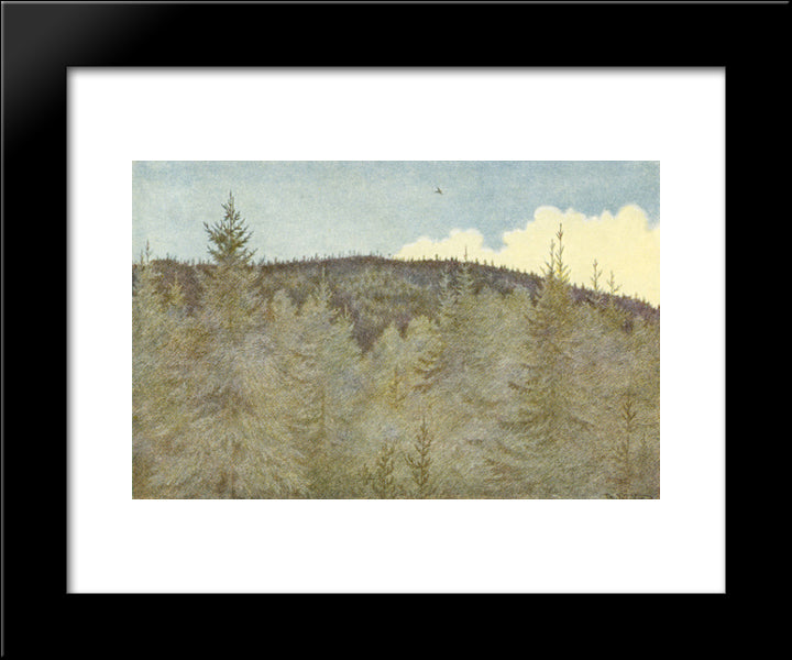 Der Floei En Fugl Over Granehei 20x24 Black Modern Wood Framed Art Print Poster by Kittelsen, Theodor Severin