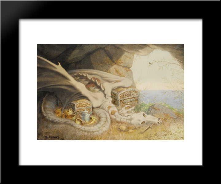 Dragon 20x24 Black Modern Wood Framed Art Print Poster by Kittelsen, Theodor Severin