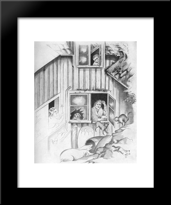 En Avbrytelse Av Kattemusik 20x24 Black Modern Wood Framed Art Print Poster by Kittelsen, Theodor Severin