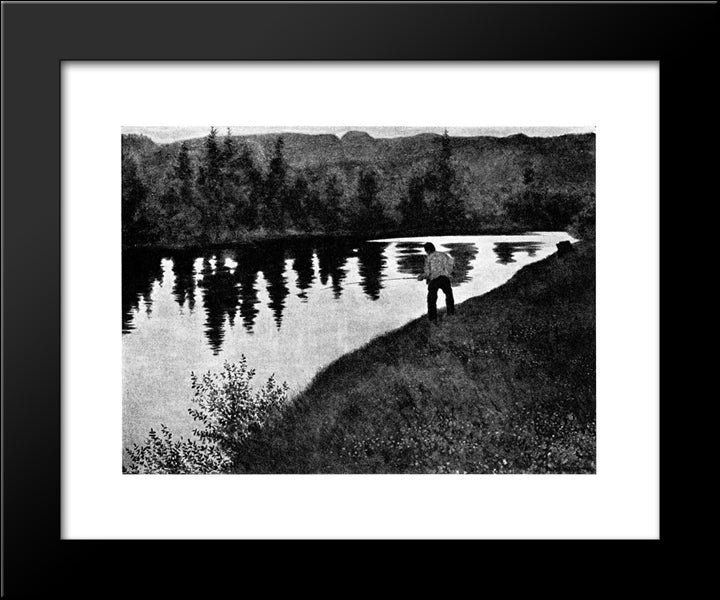 Gamle Fingar Fisker I Eggedoela 20x24 Black Modern Wood Framed Art Print Poster by Kittelsen, Theodor Severin