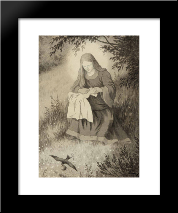 Jomfru Maria Og Svalen 20x24 Black Modern Wood Framed Art Print Poster by Kittelsen, Theodor Severin