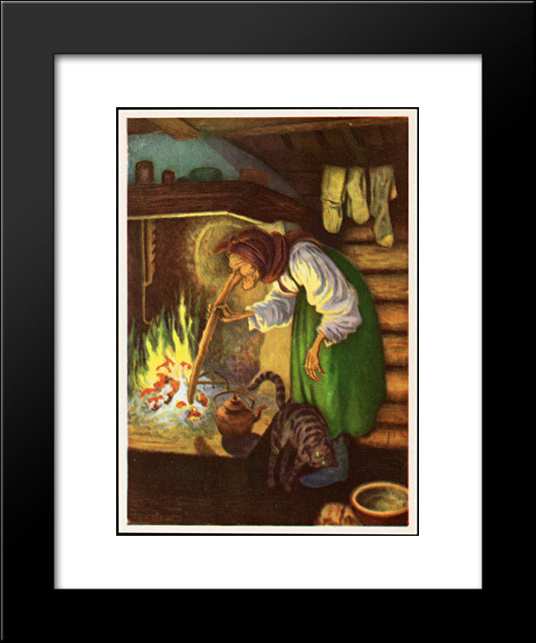 Kjerringa Ved Peisen 20x24 Black Modern Wood Framed Art Print Poster by Kittelsen, Theodor Severin