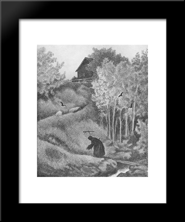 Mor Der Kommer En Kjerring 20x24 Black Modern Wood Framed Art Print Poster by Kittelsen, Theodor Severin