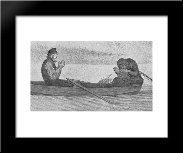 Over Sjoe Og Elv 20x24 Black Modern Wood Framed Art Print Poster by Kittelsen, Theodor Severin