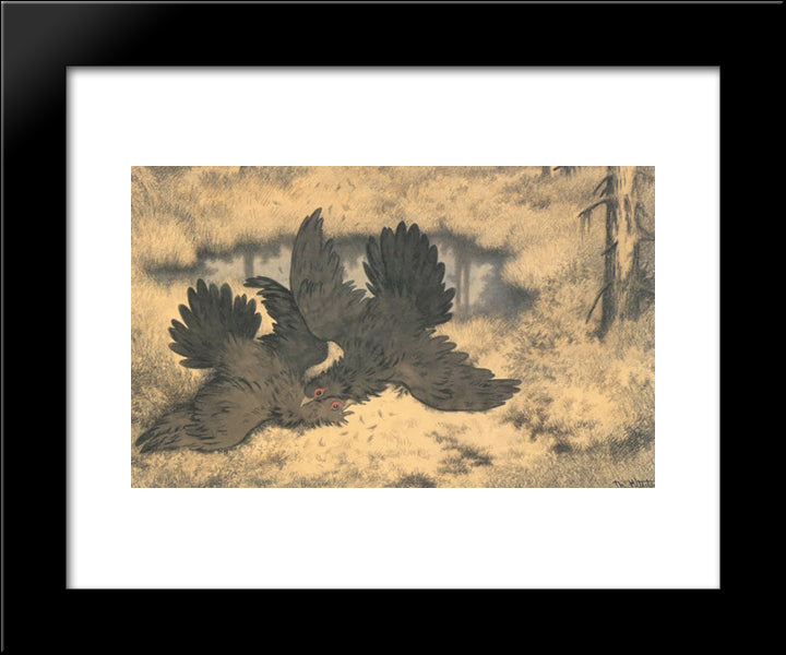 The Troll Birds Go At It Hammer And Tongs 20x24 Black Modern Wood Framed Art Print Poster by Kittelsen, Theodor Severin