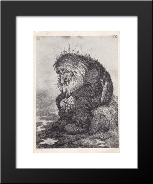 Troll Wonders How Old He Is - Trollet Som Grunner Pa Hvor Gammelt Det Er 20x24 Black Modern Wood Framed Art Print Poster by Kittelsen, Theodor Severin