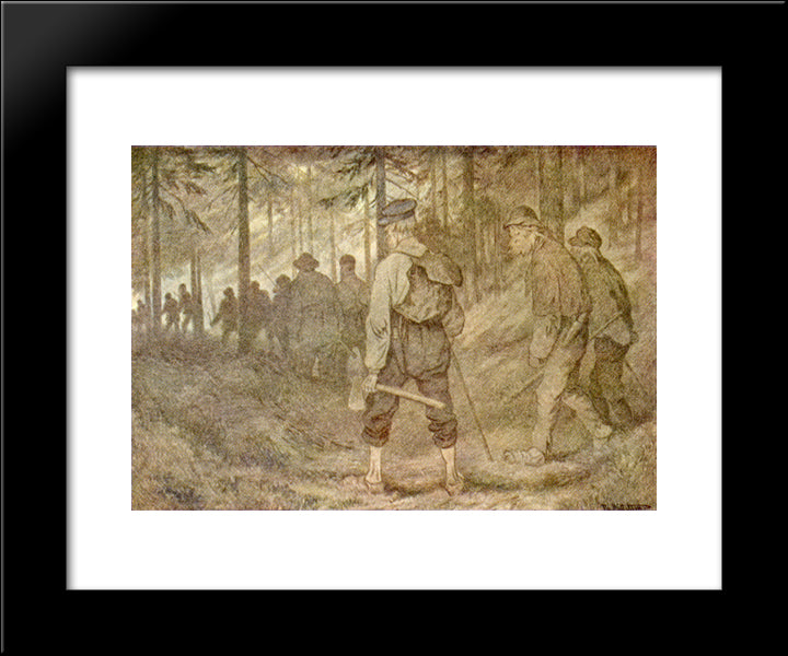 Twelve Men In The Forest 20x24 Black Modern Wood Framed Art Print Poster by Kittelsen, Theodor Severin