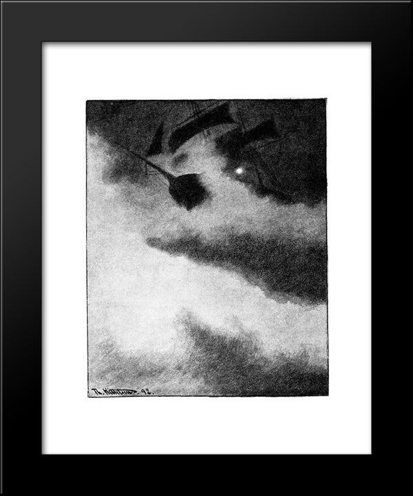 Uvaersnatt Utfor Skomvaer Fyr En 20x24 Black Modern Wood Framed Art Print Poster by Kittelsen, Theodor Severin