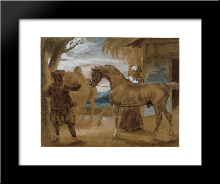 Arabian Stallion Led By Two Arabians To Breed 20x24 Black Modern Wood Framed Art Print Poster by Gericault, Theodore