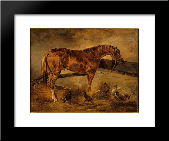 Study For Horse Turned Right With Three Hens And A Rooster 20x24 Black Modern Wood Framed Art Print Poster by Gericault, Theodore