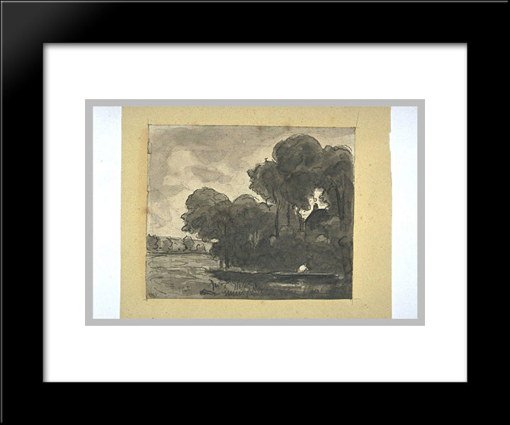 Boat On A River Lined With Trees 20x24 Black Modern Wood Framed Art Print Poster by Rousseau, Theodore