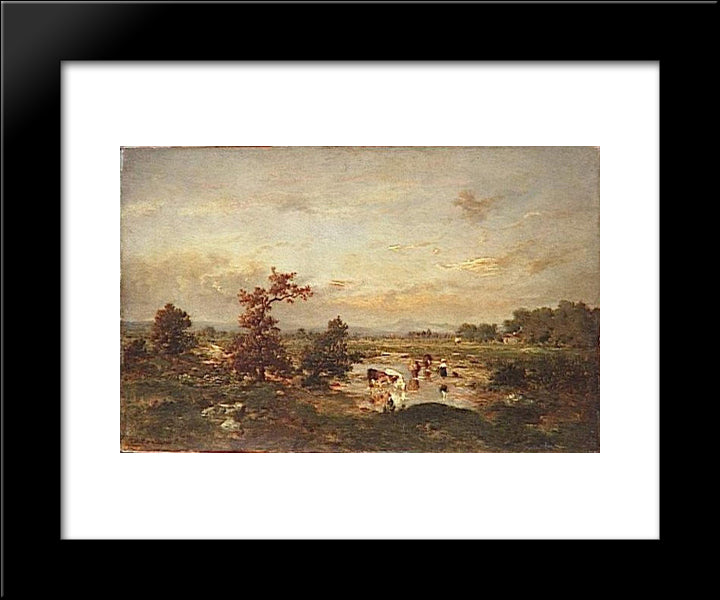 Cows In The Mare 20x24 Black Modern Wood Framed Art Print Poster by Rousseau, Theodore