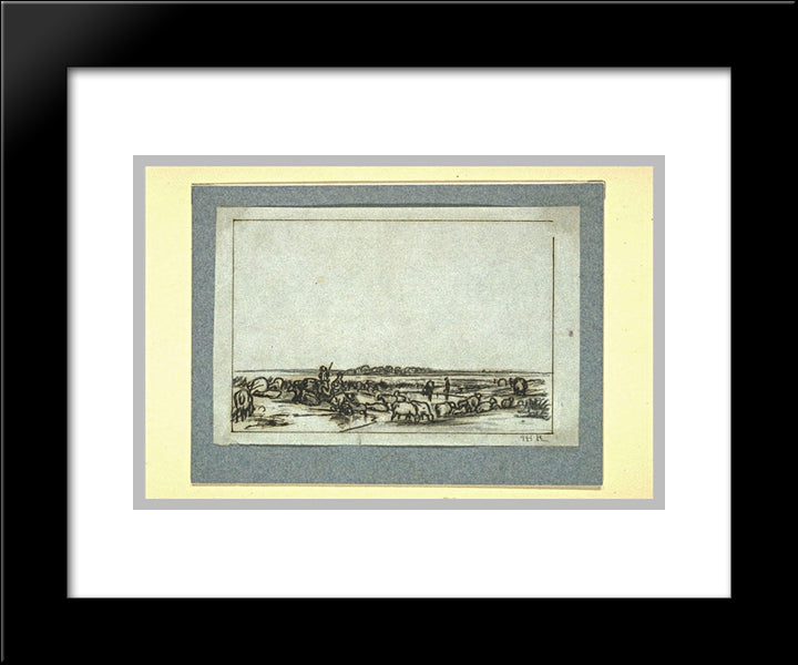 Flock Of Sheep In A Pasture 20x24 Black Modern Wood Framed Art Print Poster by Rousseau, Theodore