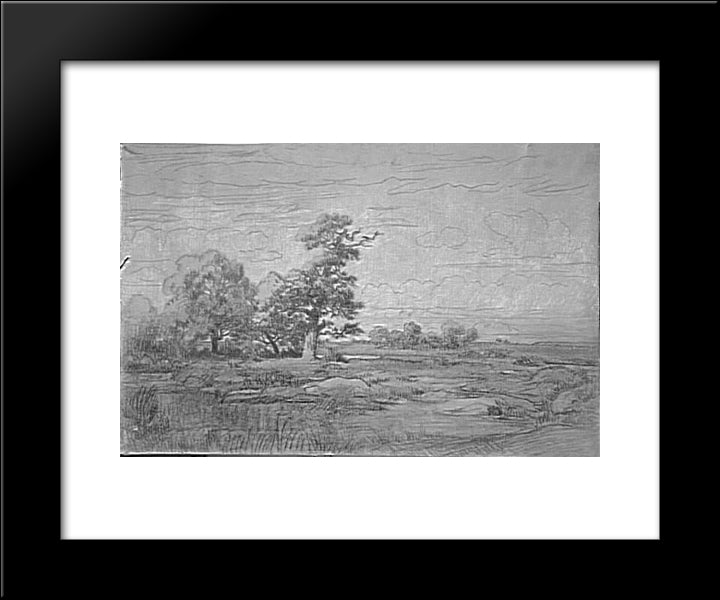 Landscape Sketch 20x24 Black Modern Wood Framed Art Print Poster by Rousseau, Theodore