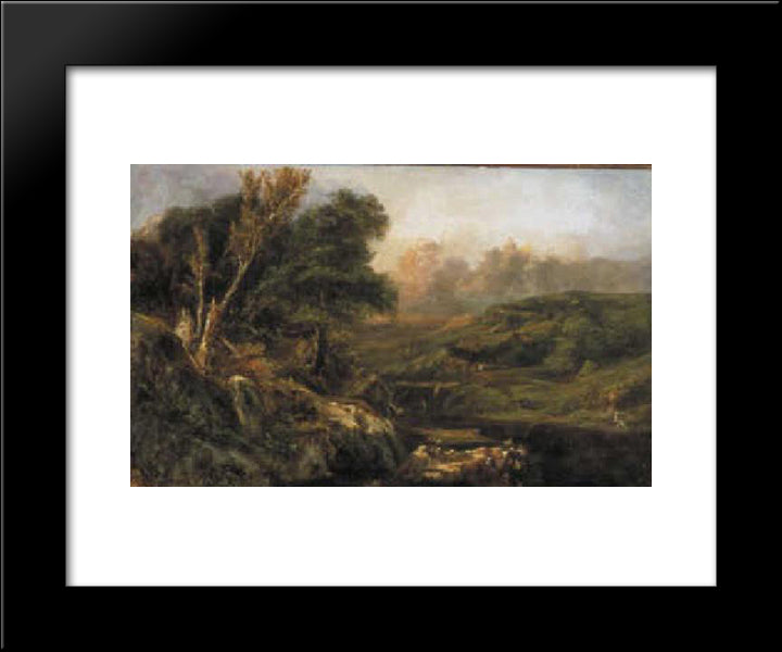 Mountain Landscape With Fisherman 20x24 Black Modern Wood Framed Art Print Poster by Rousseau, Theodore
