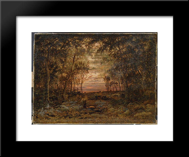 Sunset In The Forest 20x24 Black Modern Wood Framed Art Print Poster by Rousseau, Theodore