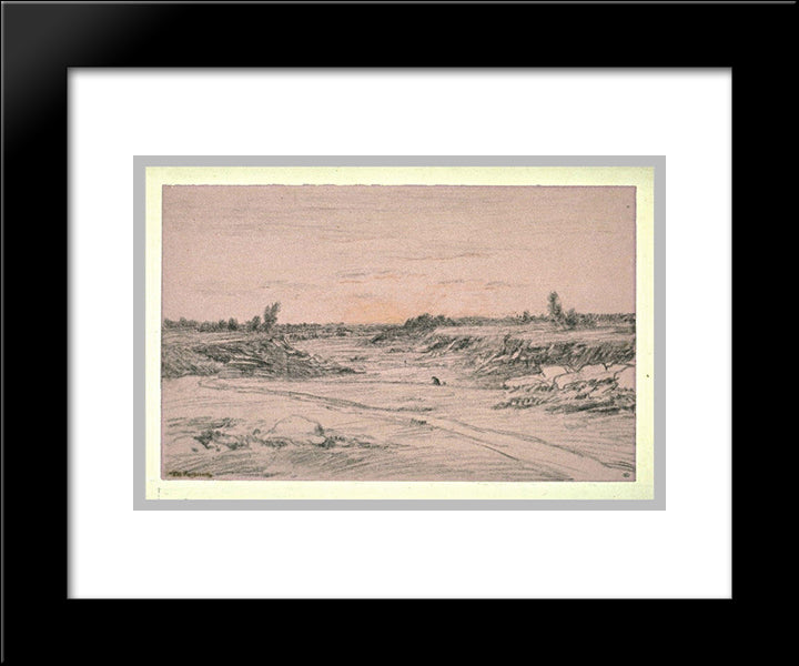 Sunset On A Plain 20x24 Black Modern Wood Framed Art Print Poster by Rousseau, Theodore