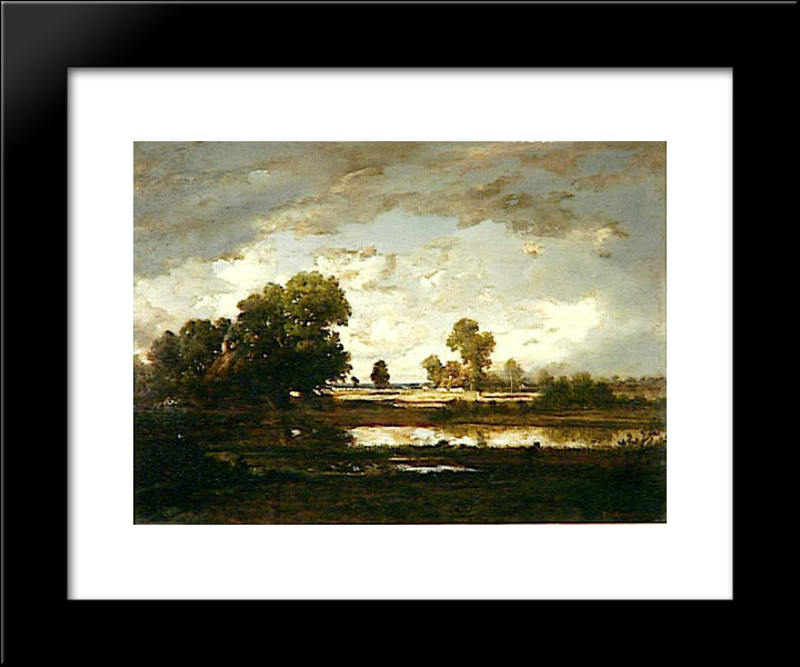 The Pond, Stormy Sky 20x24 Black Modern Wood Framed Art Print Poster by Rousseau, Theodore