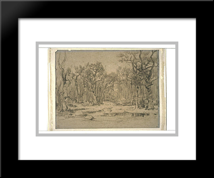 The Forest In Winter 20x24 Black Modern Wood Framed Art Print Poster by Rousseau, Theodore
